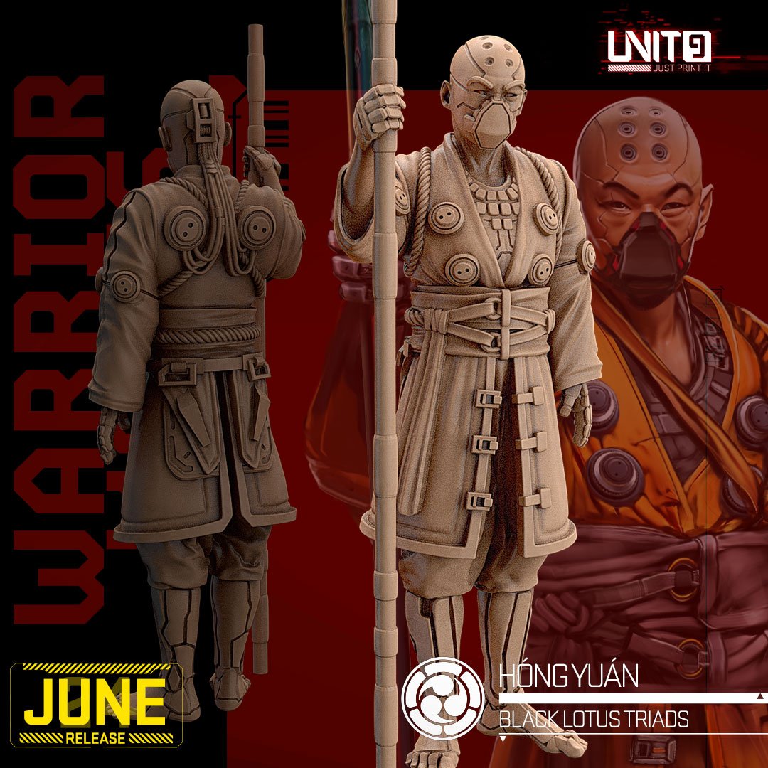 Hong Yuan (Poses 2) - Black Lotus Triad Warrior Monks - 32mm Scale - Unit9 Miniatures - Image 2